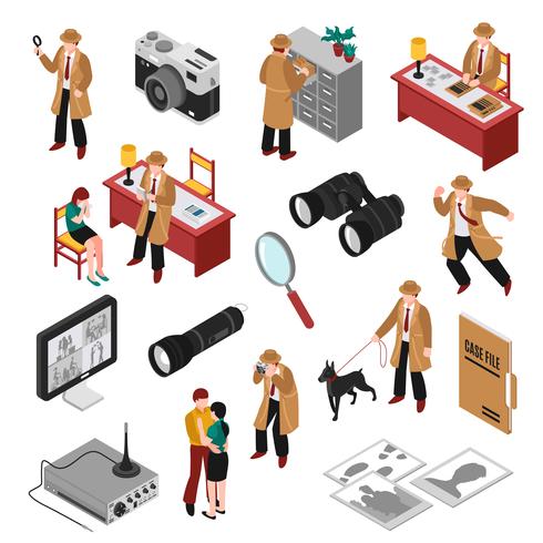 Detective Isometric Set vector