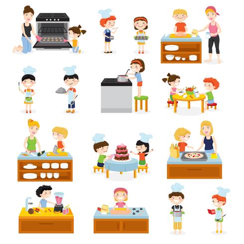 Cartoon Kids Cooking Collection vector