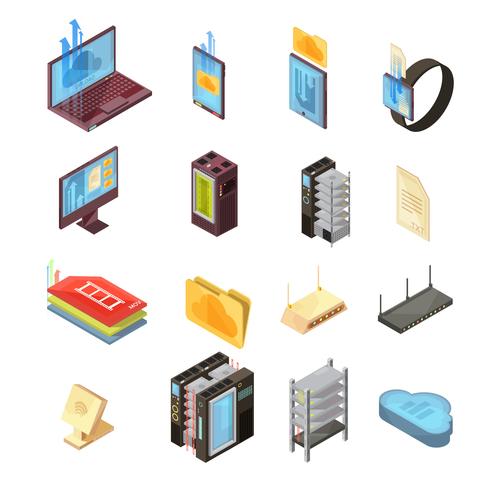 Data Cloud Isometric Set vector