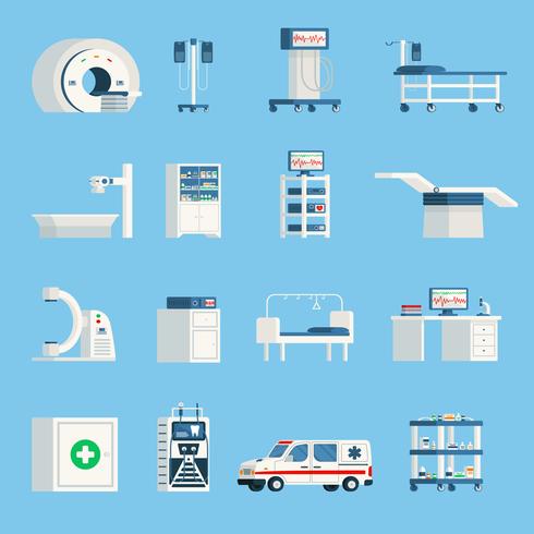 Hospital Equipment Orthogonal Flat Icons vector