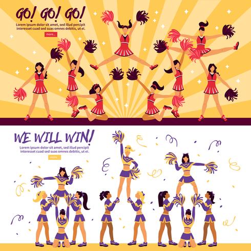 Cheerleaders Team 2 Flat Banners  vector