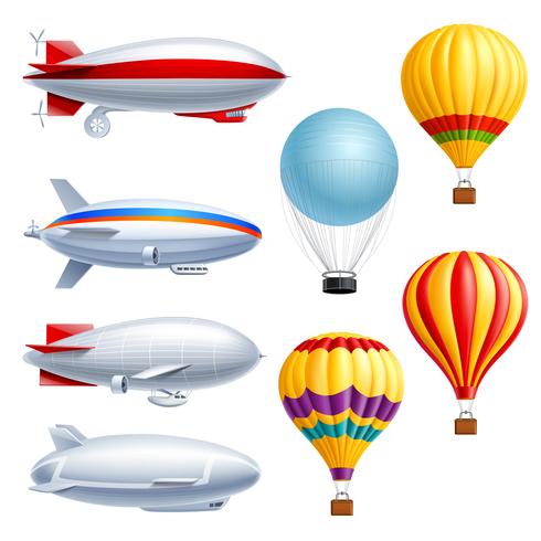 Airship Realistic Icon Set vector