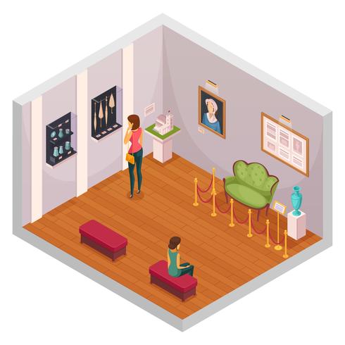 Museum Exhibition Isometric Composition  vector