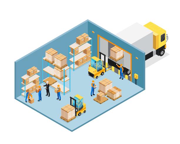 Warehouse Inside Isometric Composition vector