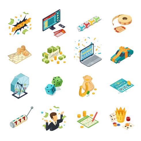 Lottery Isometric Icons Set vector