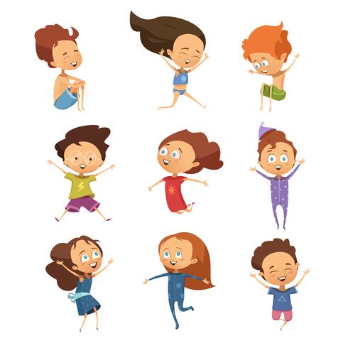 Conjunto de dibujos animados lindo saltando niños vector