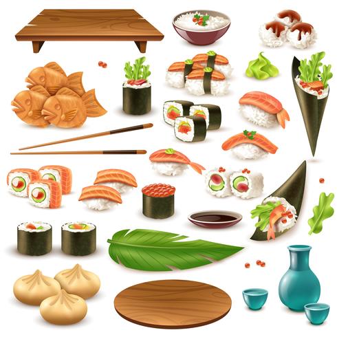 Set de comida japonesa vector
