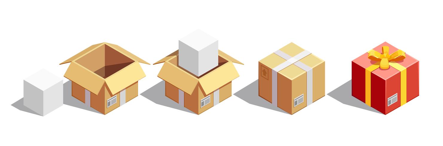 Parcel Packaging Isometric Set vector