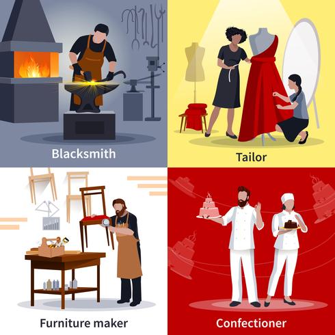 Craftspeople Concept 4 Flat Icons Square  vector