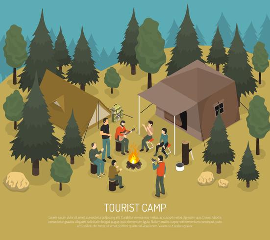 Campamento turístico ilustración isométrica vector