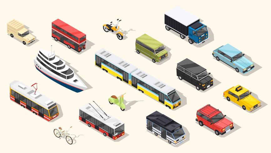 Colección de vehículos de transporte público vector