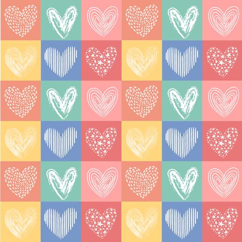 vector hand drawn heart line vintage color pattern seamless