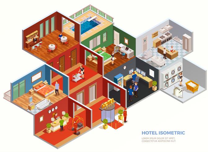 Hotel Isometric Composition vector