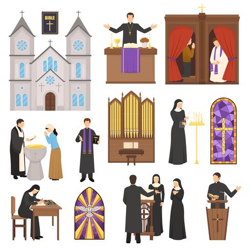 Religion Cathedral Interior Set vector