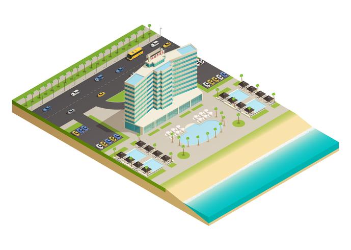 Luxury Hotel Building Isometric Composition vector