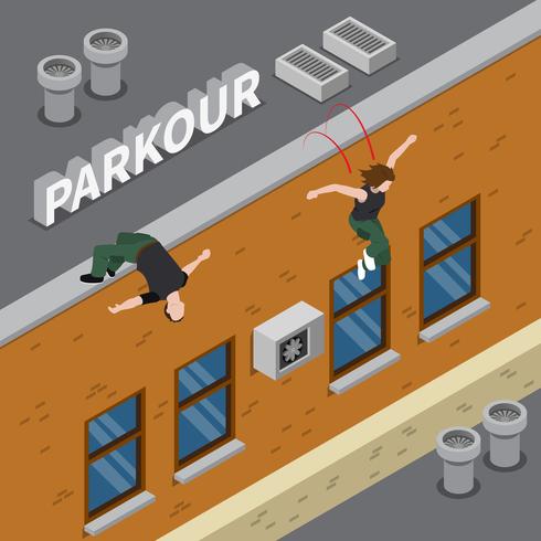 Ilustración isométrica de parkour vector