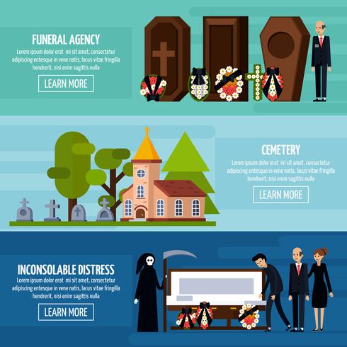 Funeral Services Flat Banner Set vector