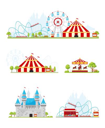 Conjunto de banners de parque de atracciones vector