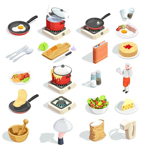 Colección de iconos isométricos de cocina vector