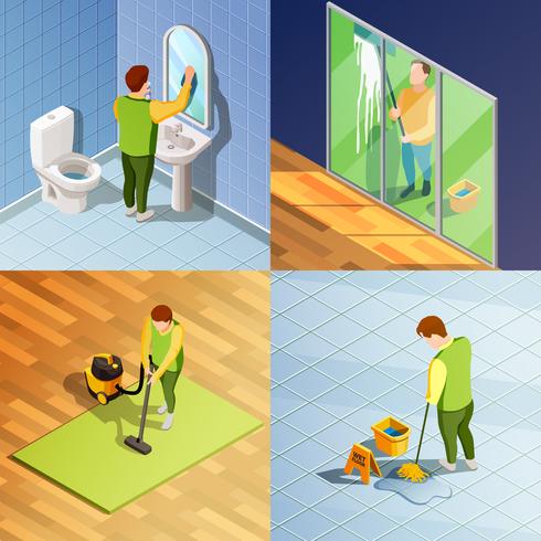 Cleaning 2x2 Isometric Design Concept vector