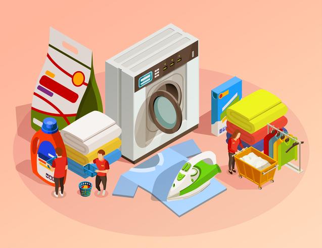 Laundry Isometric Dry Cleaning Composition vector