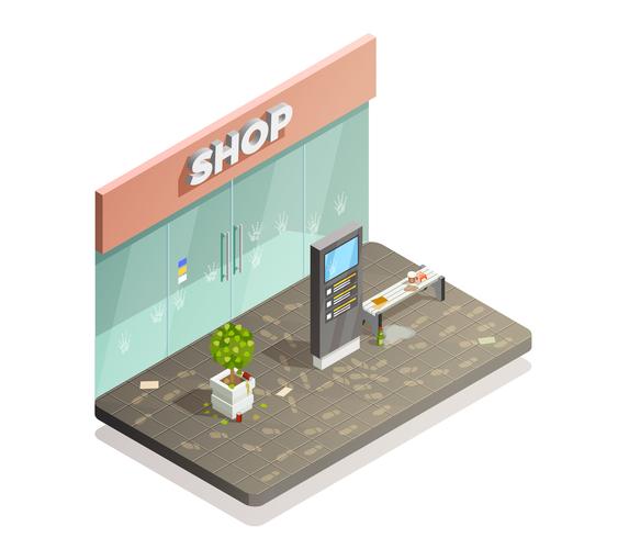 Dirty Storefront Isometric Composition vector