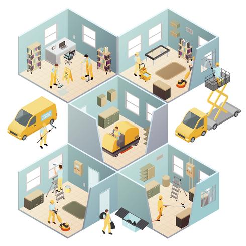 Isometric Industrial Cleaning Colored Composition vector