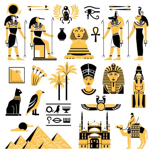 Conjunto de iconos decorativos de símbolos de Egipto vector