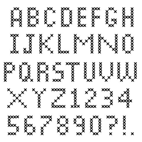 black cross stitch alphabet vector