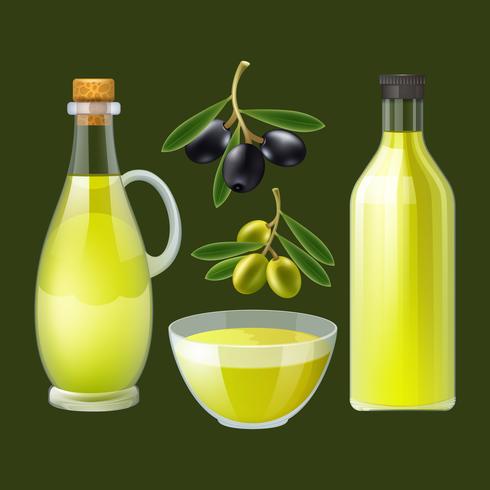 Botella de aceite de oliva y vertedor. vector