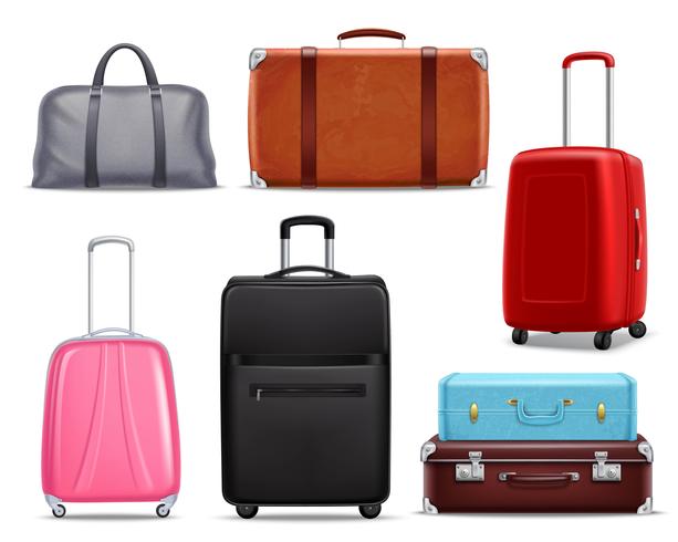 Modern Retro Travel Luggage Realistic Set vector