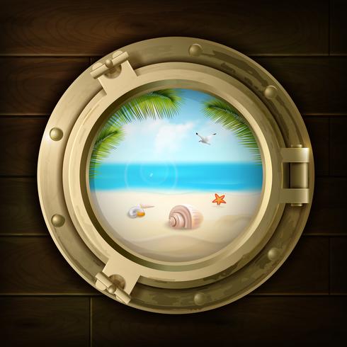 Summer Background In Ship Porthole Illustration vector