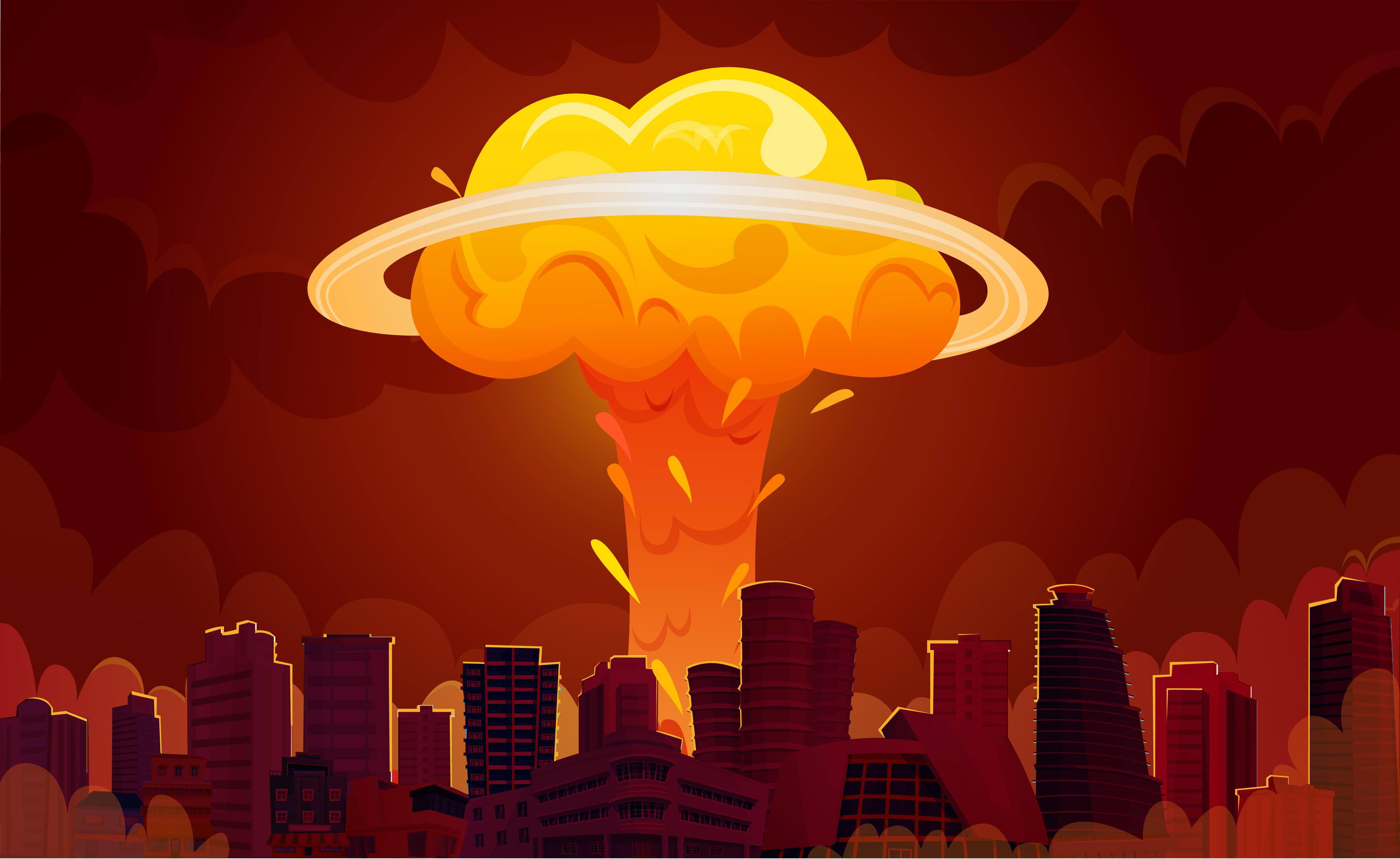 Nuclear Explosion City Cartoon Poster 476141 Vector Art at Vecteezy