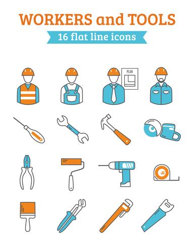 Iconos de trabajadores y herramientas vector