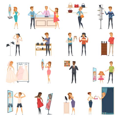 Trying Shop Flat People Icon Set vector