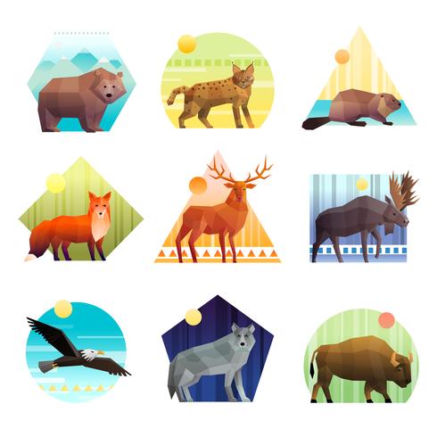 Animals Polygonal Emblem Set vector