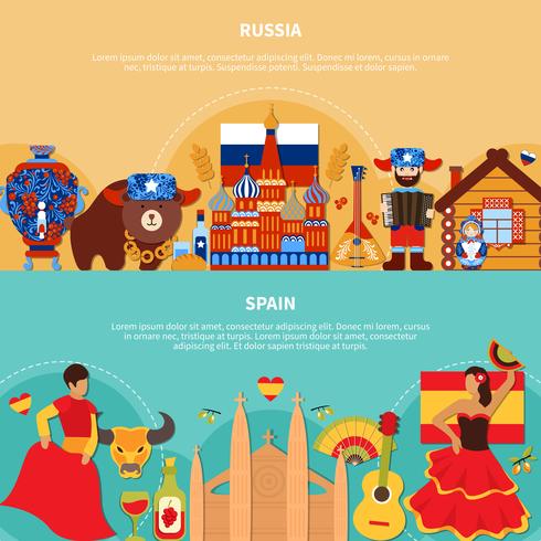 Russia Spain Travel Banners vector