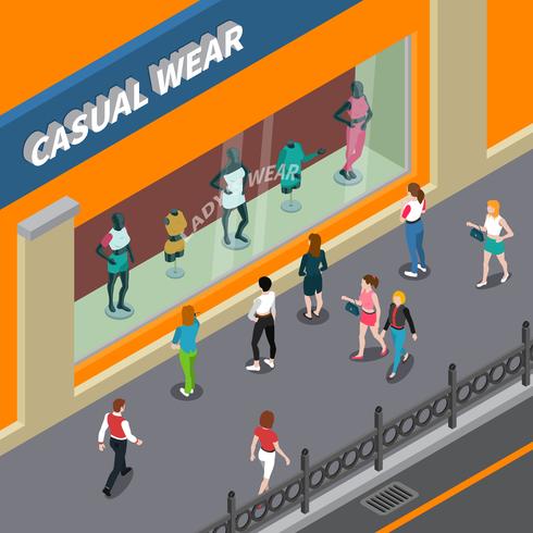 Mannequins In Showcase Isometric Illustration vector