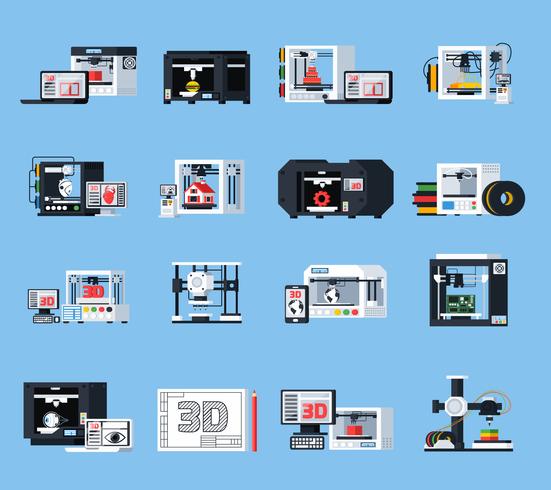 Impresión 3D de iconos ortogonales vector