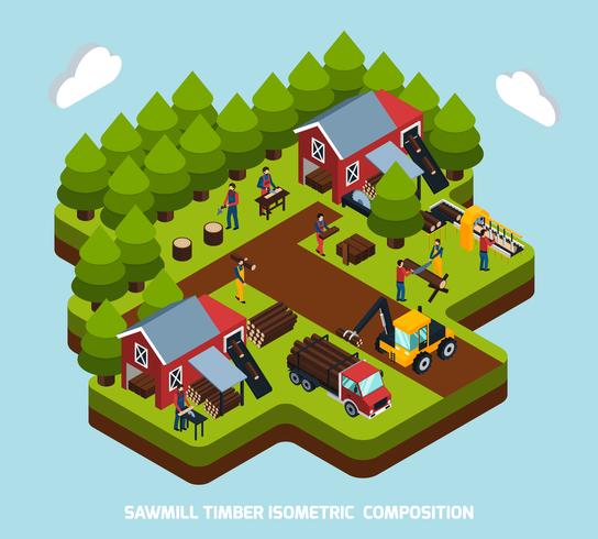 Timber Production Isometric Composition vector