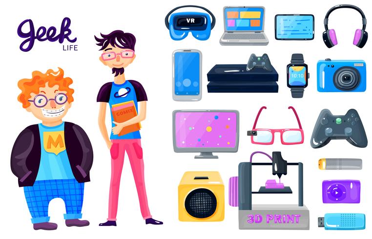 Cartoon Character Gadgets Icons Set  vector