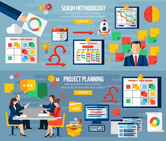 Conjunto de Banners Planos Scrum Agile 2 vector