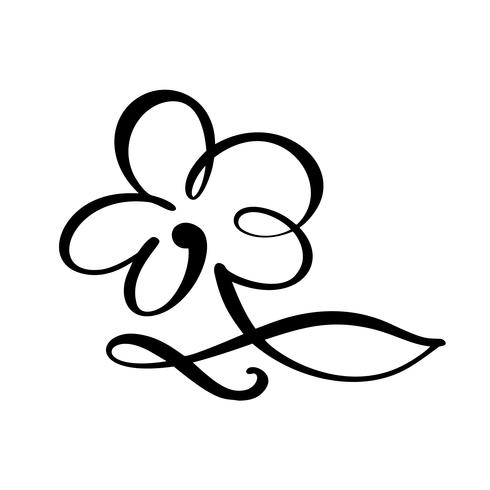 Continuous line hand drawing calligraphic vector flower concept logo beauty. Scandinavian spring floral design element in minimal style. black and white