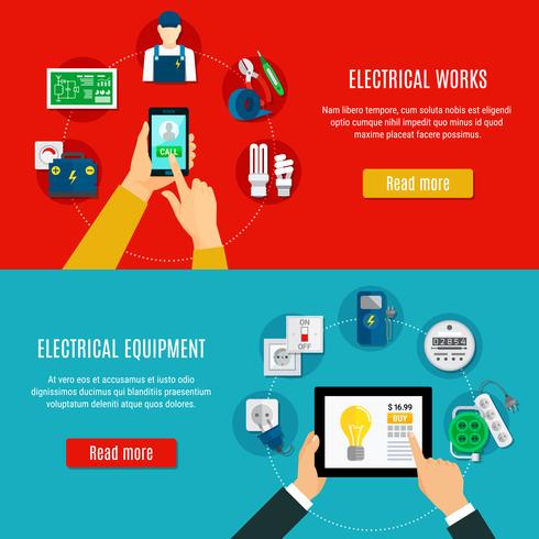 Electrical Equipment And Electrician Horizontal Banners vector