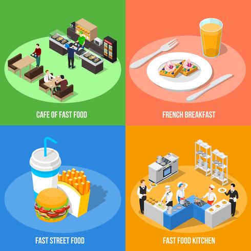 Fast Food 2x2 Isometric Design Concept  vector