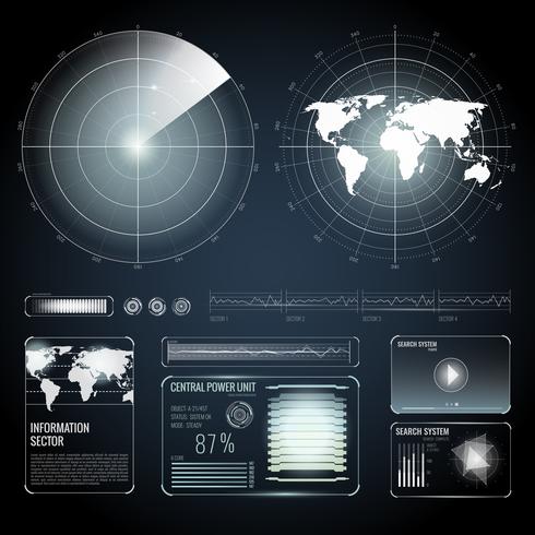 Elementos de pantalla del conjunto de radar de búsqueda vector