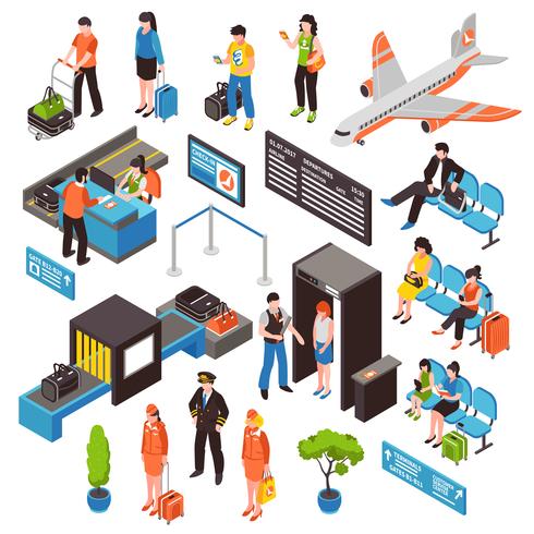 Airport Isometric Icons Set vector