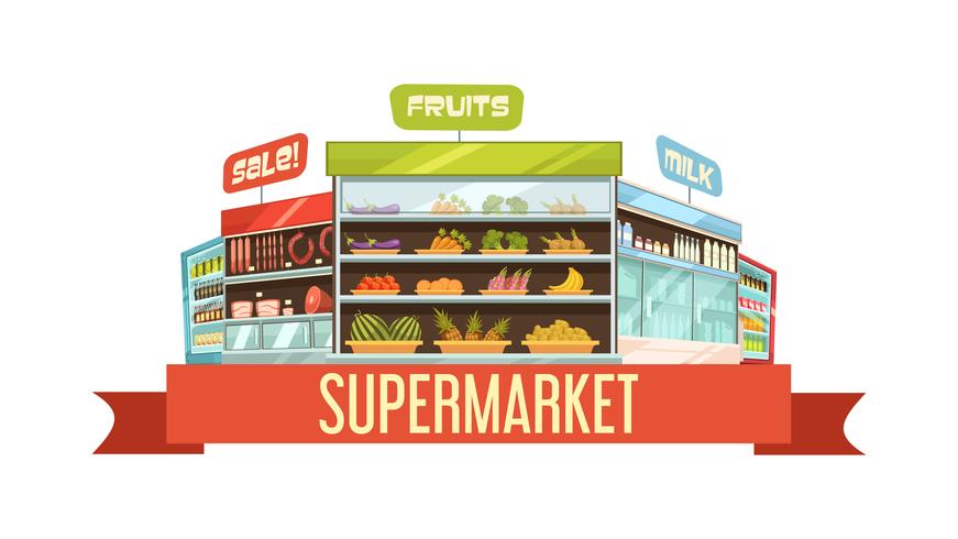 Supermarket Display Stand Retro Composition Poster vector