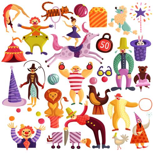 Conjunto de iconos decorativos de circo vector