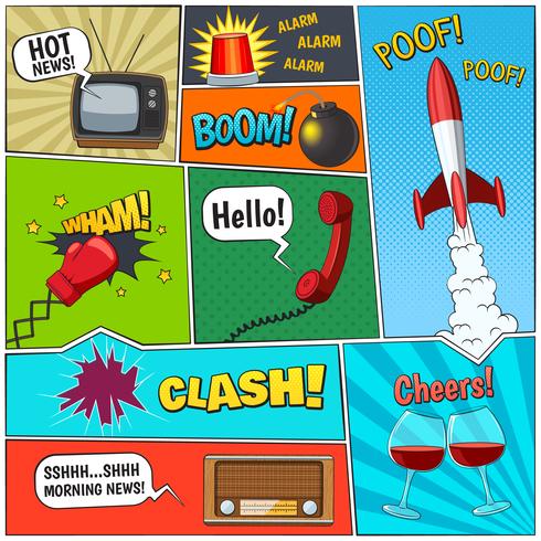 Comic Book Retro Elements Composition Poster vector